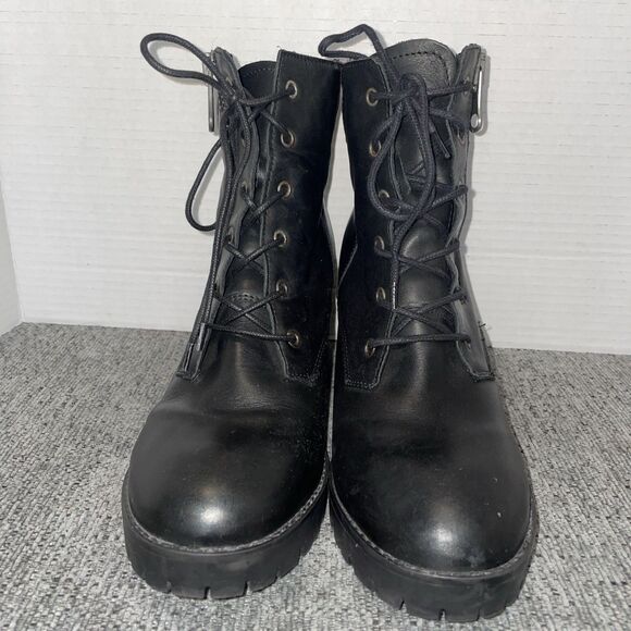 Steve Madden Booties Womens 10 Black Lace Up Leather High Heel Moto Ankle Boots - Picture 2 of 14